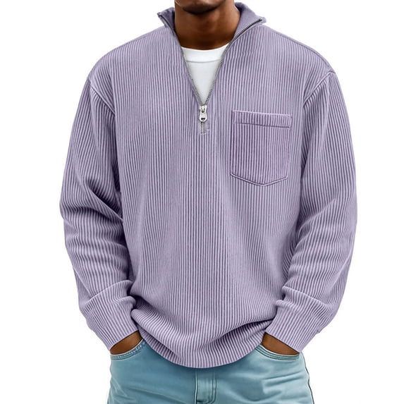 SOOMLON Oversized Sweatshirt Men Big and Tall Mock Neck Zip Pullover Corduroy Long Sleeve Shirts Fall Winter Clothes