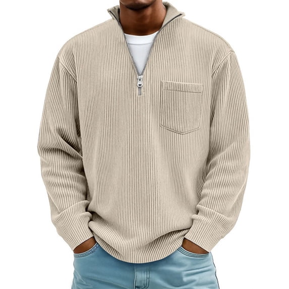 SOOMLON Oversized Sweatshirt Men Big and Tall Mock Neck Zip Pullover Corduroy Long Sleeve Shirts Fall Winter Clothes