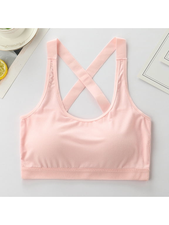 Padded Bras for Girls Wire Free Crisscross T-Shirt Bras Seamless Pullover Bralettes Workout Running Underwear
