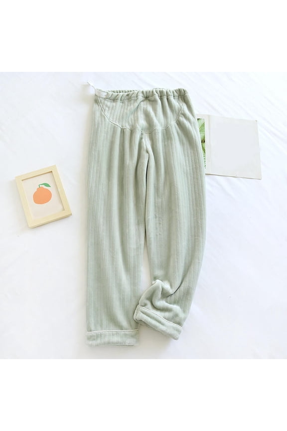 Pajama Pants Maternity Soft Flannel Solid Pajama Bottoms Women Tall Warm Winter Plush Lounge Sleepwear Sleep Pants Stretchy Comfy Straight Leg Pants Night Clothes Green XL