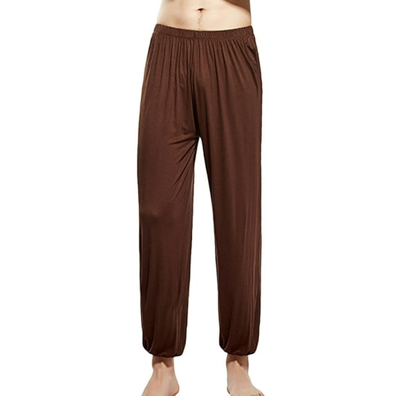 SOOMLON Pajama Pants for Men Soft Cotton Solid Pajama Bottoms Adult Baggy Warm Winter Lounge Sleepwear Sleep Pants Stretchy Comfy Straight Leg Pants Night Clothes Coffee S