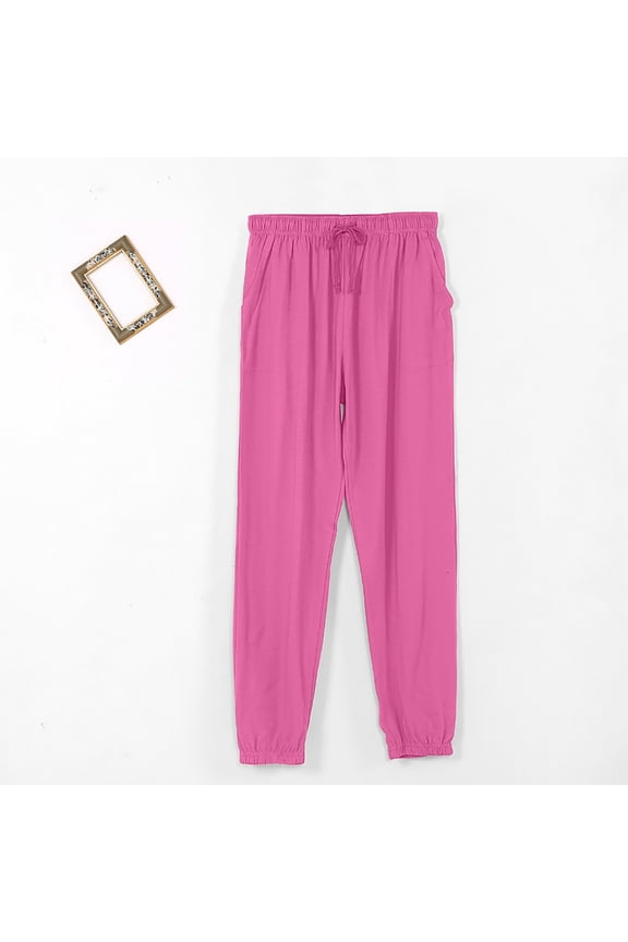 Pajama Pants Women Comfy Cotton Solid Pajama Bottoms Adult Loose Warm Winter Lounge Sleepwear Night Pants Drawstring Soft Joggers Loungewear with Pockets Hot Pink L