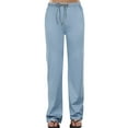thumbnail image 1 of SOOMLON Pajama Pants for Women Cozy Cotton Solid Pajama Bottoms Adult Loose Warm Winter Lounge Sleepwear Pjs Pants Drawstring Stretchy Cozy Yoga Pants Nightwear with Pockets Blue M, 1 of 3