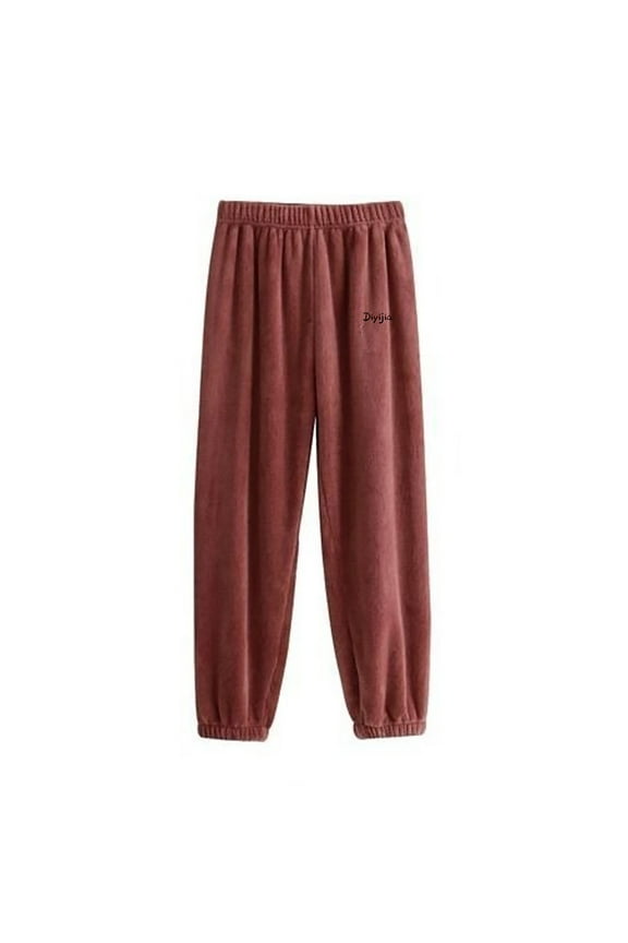 Pajama Pants for Women Cozy Flannel Solid Pajama Bottoms Adult Petite Warm Winter Plush Lounge Sleepwear Pjs Pants Stretchy Cozy Joggers Nightwear Wine One Size