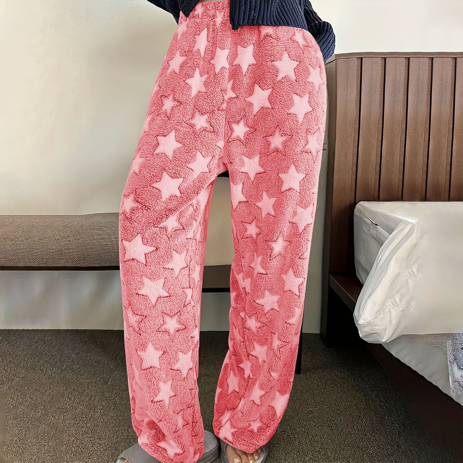 SOOMLON Pajama Pants Women Cozy Plush Star Graphic Pajama Bottoms