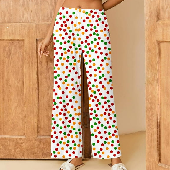 SOOMLON Pajama Pants Women Cozy Polka Dots Graphic Pajama Bottoms Adult Tall Warm Winter Lounge Sleepwear Pjs Pants Elastic Waist Cozy Wide Leg Pants Nightwear Colorful S