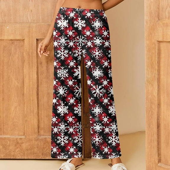SOOMLON Pajama Pants Women Plus Size Cozy Cute Graphic Pajama Bottoms Adult Tall Warm Winter Lounge Sleepwear Pjs Pants Elastic Waist Cozy Wide Leg Pants Nightwear Colorful 5XL