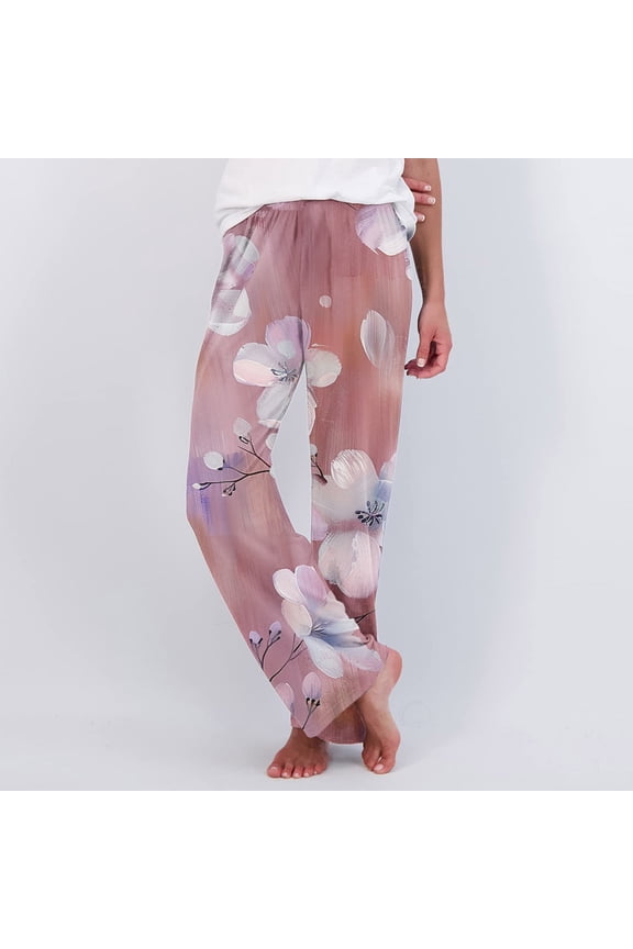 Pajama Pants for Women Soft Cute Graphic Pajama Bottoms Adult Loose Warm Winter Lounge Sleepwear Sleep Pants Stretchy Comfy Straight Leg Pants Night Clothes Purple S