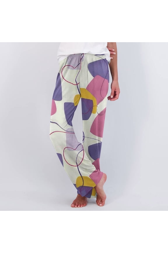 Pajama Pants for Women Soft Cute Graphic Pajama Bottoms Adult Loose Warm Winter Lounge Sleepwear Sleep Pants Stretchy Comfy Wide Leg Pants Night Clothes Colorful XL