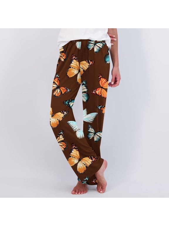 Pajama Pants for Women Soft Cute Graphic Pajama Bottoms Adult Loose Warm Winter Lounge Sleepwear Sleep Pants Stretchy Comfy Wide Leg Pants Night Clothes Brown L