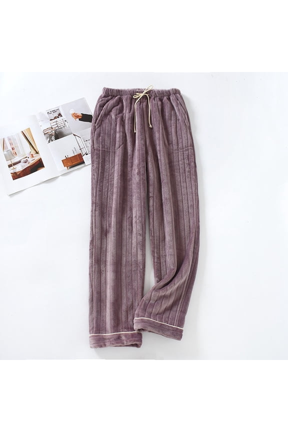 Pajama Pants for Women Soft Flannel Solid Pajama Bottoms Adult Loose Warm Winter Fuzzy Lounge Sleepwear Sleep Pants Drawstring Comfy Straight Leg Pants Night Clothes Purple L