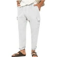 thumbnail image 1 of SOOMLON Pants for Men Drawstring Lounge Pants Cotton Linen Elastic Waist Daily Pants Sports Trousers White XXL, 1 of 5