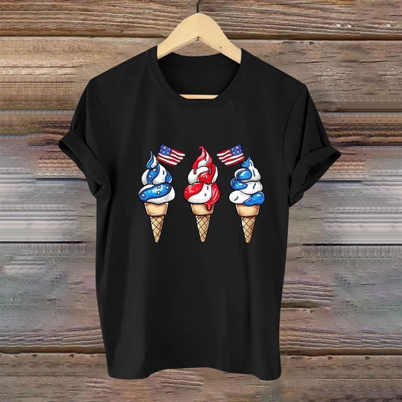 SOOMLON Patriotic Short Sleeve Tops for Women American Flag Shirts Crew Neck Independence Day Tops Short Sleeve Boho T-Shirt Loose Fitting Tee Blouse Apparel