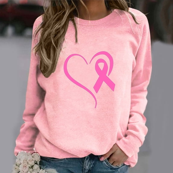 SOOMLON Pink Shirt for Women Long Sleeve Crew Neck Blouse Casual Print T-Shirt Fall Going out Clothes