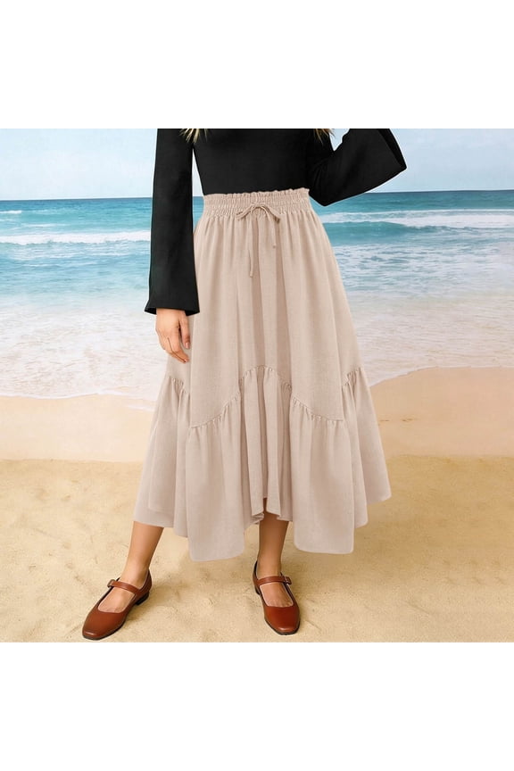 Pleated Skirts for Women Midi Plus Size Flowy Patchwork High Low Skirt Elastic Waist Skirts Casual Summer Skirts