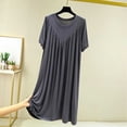 thumbnail image 1 of SOOMLON Plus Size Nightgowns for Women Pleated Sleep Dress Crew Neck Short Sleeve Maxi Dress Lightweight&nbsp;Solid Nighties, 1 of 7