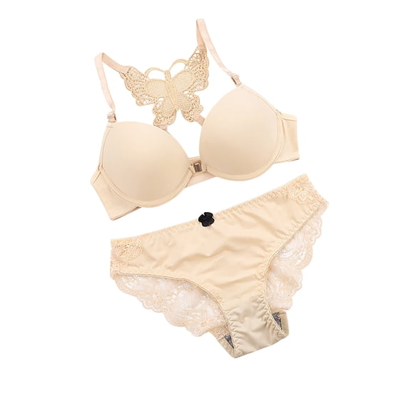 SOOMLON Push Up Bras for Women Fashion Lace Beauty Back Strap Wrap Plus Size Bra Set Fashion Bra Push Up Bras Beige S
