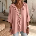 thumbnail image 1 of SOOMLON Ruffle Shirts for Women Plus Size V Neck 3/4 Sleeve Tunic Top Ruched Panel Blouses Loose Travel Vacation Clothes, 1 of 7