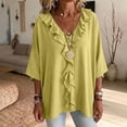thumbnail image 1 of SOOMLON Ruffle Shirts for Women Plus Size V Neck 3/4 Sleeve Tunic Top Ruched Panel Blouses Loose Travel Vacation Clothes, 1 of 7