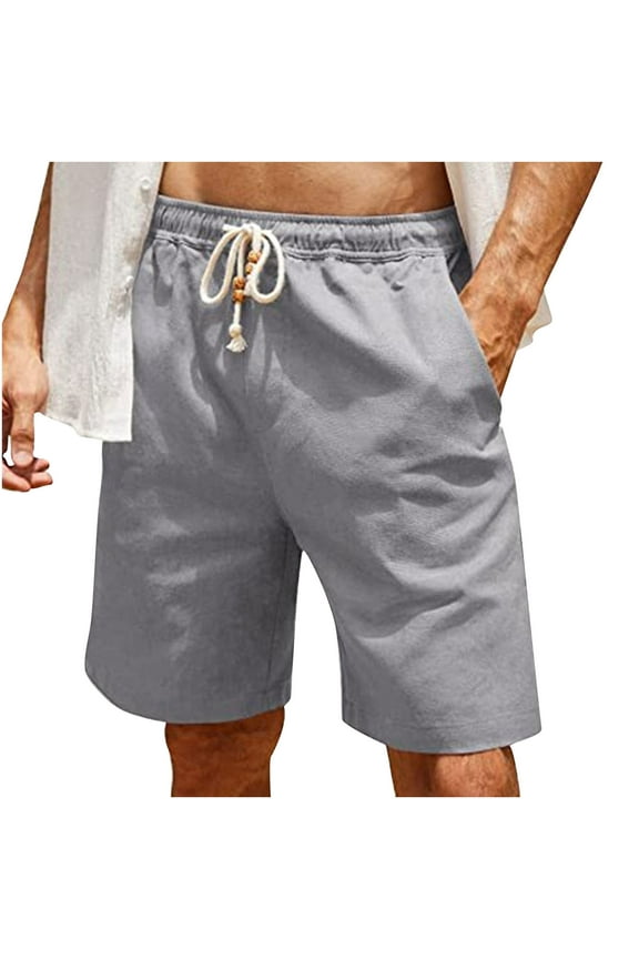 Running Shorts for Men Drawstring Comfy Shorts Pocket Cotton Linen Work Out Elastic Waist Shorts Gray L