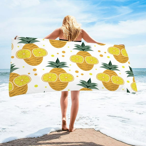 SOOMLON Sand Resistant Beach Towels Pineapple Fruit Printed Beach Towel Fast Drying Turkish Towel Robe for Swimming Pool Camping , 30”x60”