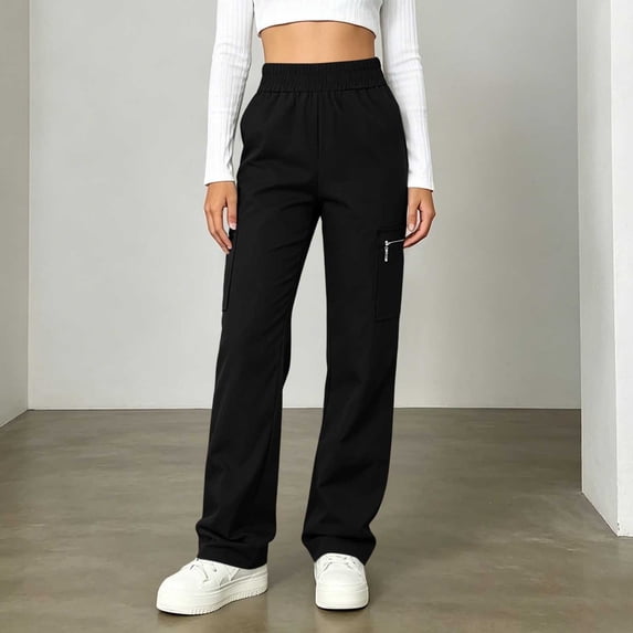 SOOMLON Scrub Pants for Women Straight Leg Long Pants Elastic Waist Trousers with Pockets Stretch Outdoor Clothes