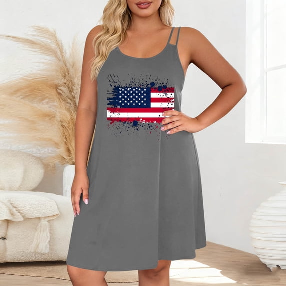 SOOMLON Short Nightgowns for Women Plus Size Comfy Nighties Double Spaghetti Strap Print Mini Dress Pajamas Dress