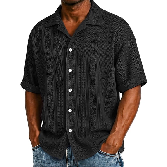 SOOMLON Short Sleeve Dress Shirts for Men Big and Tall Collar Button down Shirts Jacquard Dress Shirt Casual Weekend Wear