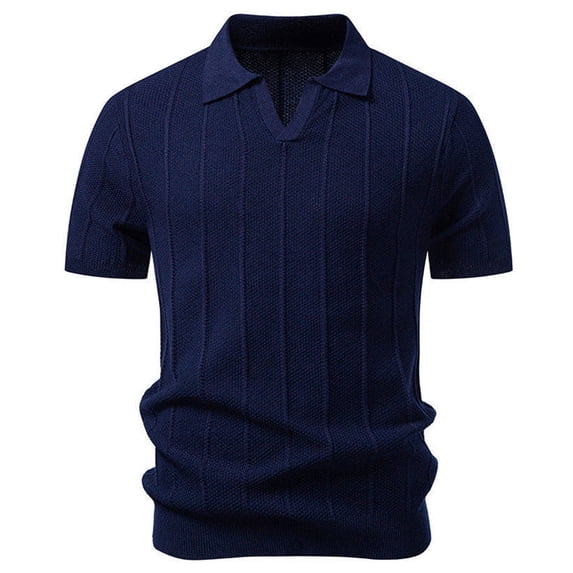 SOOMLON Short Sleeve Dress Shirts for Men V Neck Lapel Shirt Textured Knit Jacquard Pullover Casual Summer Work Clothes