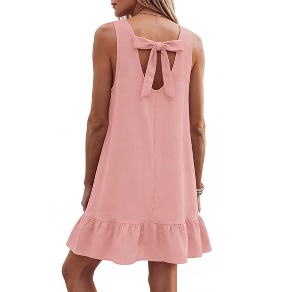 SOOMLON Short Summer Dresses for Women Plus Size Crew Neck Sleeveless Mini Dress Open Back Pink Dress Casual Sundress