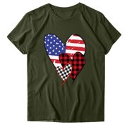 SOOMLON Star Graphic Tops Women Pullover Flag T Shirts Tops Tee Shirts Independence Day Flag Sunflower Print T-Shirt Round Neck Short Sleeve Army Green L