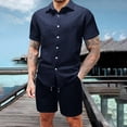 thumbnail image 1 of SOOMLON Summer Outfits for Men Big and Tall Button Down Waffle Shirts Short Sleeve Outfits Vacation 2 Piece Sets, 1 of 8
