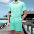thumbnail image 1 of SOOMLON Summer Outfits for Men Big and Tall Button Down Waffle Shirts Short Sleeve Outfits Vacation 2 Piece Sets, 1 of 8