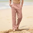 thumbnail image 1 of SOOMLON Summer Pants for Men Big and Tall Pants Elastic Waist Straight Leg Trousers Cusual Solid Linen Pants with Pockets, 1 of 7
