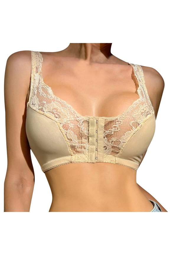 Supportive Bras for Women No Underwire Bra Vest Lace Lingerie Comfortable Bras Summer Bra Beige XL