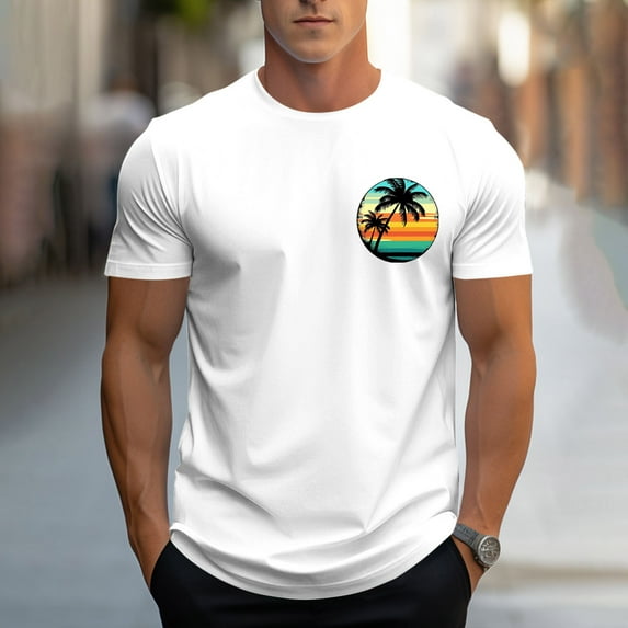 SOOMLON Tees for Men Hawaii Casual Crew Neck Cotton T Shirts Funny Graphic Short Sleeve Summer Shirts 2025 Trendy White Big and Tall Vacation Tees Basic Comfortable Athletic Tops Blouses Value M