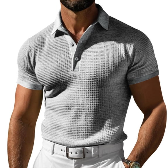 SOOMLON Tops for Men Athletic Casual Collared Waffle Shirts Summer Dress Short Sleeve Tops 2025 Trendy Gray Golf Tees Solid Basic Comfort Vacation Tops Blouses Value XL