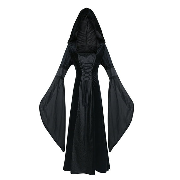 SOOMLON Traditional Dress for Women Medieval Costume Dress Halloween Ball Gown Court Dress Long Sleeve Square Collar Dress Pagoda Sleeve Tether Waist Retro Dress Gray XXL