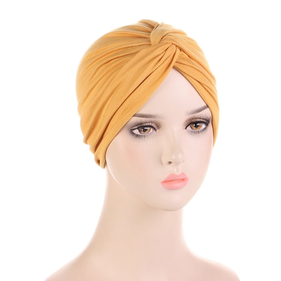 SOOMLON Turbans for Women Solid Ruffle Hat Headwear Head Wraps Turbans Beanie Cap Headwraps Summer Hats Ramadan Yellow One Size