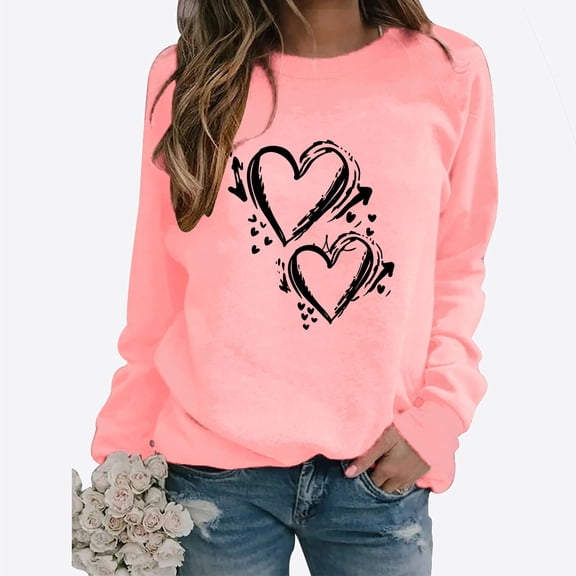 SOOMLON Valentine's Day Tops for Women Lover Valentines Gift Comfy Long Sleeve Crew Neck Tops Funny Heart Graphic Tshirts Fashion Holiday Clothes 2025 Pink M