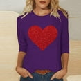thumbnail image 1 of SOOMLON Valentine's Day Tops for Women Lover Valentines Gift Loose 3/4 Sleeve Round Neck Tops Cute Love Heart Print Blouses Trendy Holiday Clothes 2025 Purple S, 1 of 4