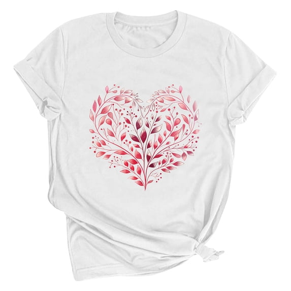 SOOMLON Valentine's Day Tshirt Women Couple Valentines Gift Plus Size Casual Short Sleeve Crew Neck Tops Cute Heart Print Tee Shirts Trendy Valentines Clothes 2025 White 3XL