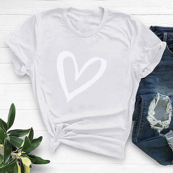 SOOMLON Valentine's Day Tshirt Women Lover Valentines Gift Comfy Short Sleeve Crew Neck Shirts Funny Heart Graphic Blouses Fashion Holiday Outfits 2025 White XL