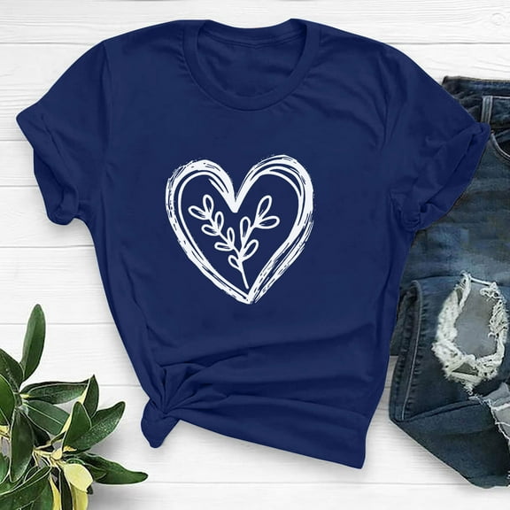 SOOMLON Valentine's Day Tshirt Women Lover Valentines Gift Comfy Short Sleeve Round Neck Shirts Funny Love Heart Graphic Tees Fashion Holiday Outfits 2025 Blue XL