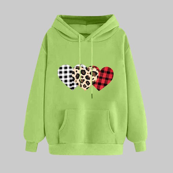 SOOMLON Valentines Day Hoodies Women Girl Friend Valentines Gift Plus Size Casual Long Sleeve Crew Neck Sweatshirts Tops Cute Love Heart Print Pullovers Shirts Trendy Festival Outfits 2025 Green S