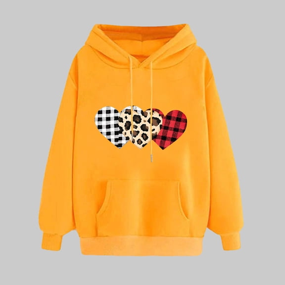 SOOMLON Valentines Day Hoodies Women Lover Valentines Gift Plus Size Loose Long Sleeve Crewneck Sweatshirts Tops Cute Heart Graphic Pullovers Shirts Trendy Holiday Outfits 2025 Yellow XL