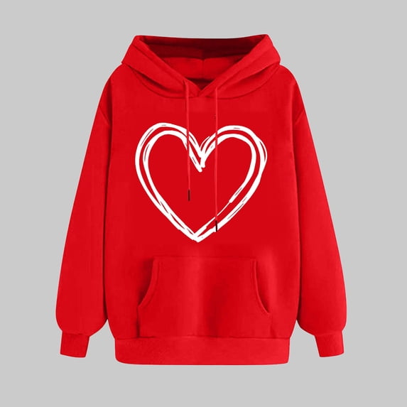 SOOMLON Valentines Day Hoodies Women Lover Valentines Gift Plus Size Loose Long Sleeve Scoop Neck Sweatshirts Tops Cute Heart Print Pullovers Shirts Trendy Holiday Clothes 2025 Red M