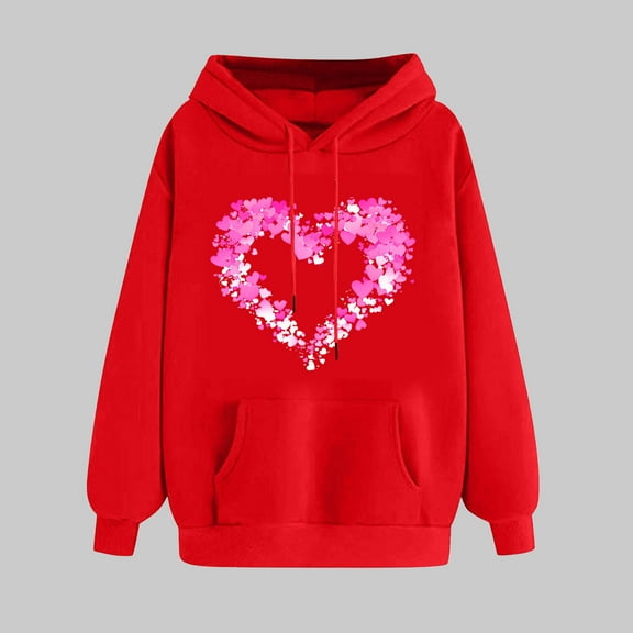 SOOMLON Valentines Day Hoodies Women Lover Valentines Gift Plus Size Loose Long Sleeve Scoop Neck Sweatshirts Tops Cute Heart Print Pullovers Shirts Trendy Holiday Clothes 2025 Red M