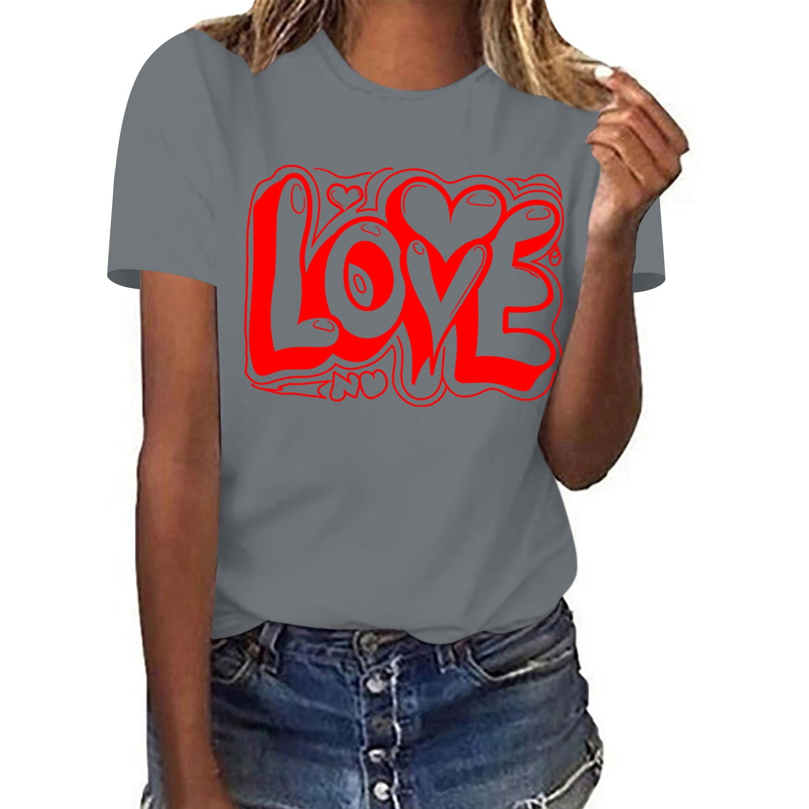 Women's Valentine's Day Shirt - Cute Heart Print Short Sleeve Tee, Raglan Sleeve, Soft Cotton Blend - View #5