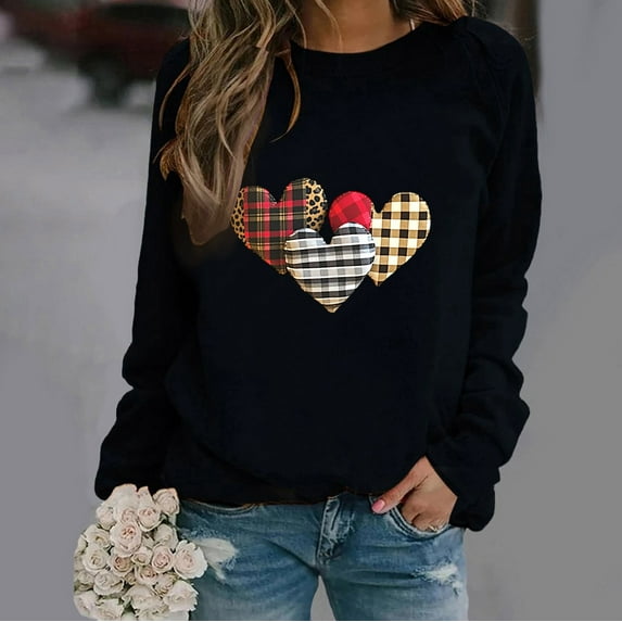 SOOMLON Valentines Day Sweatshirts for Women Couple Valentines Gift Tunic Long Sleeve Crew Neck Hoodies Tops Funny Love Heart Print Pullovers Shirts Fashion Valentines Clothes 2025 Black XL